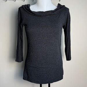 AMANDI Women's Black Cowl Neck 3/4 Sleeve T-Shirt Top Size Medium Linen Stretch
